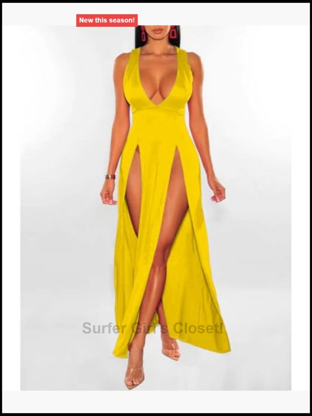 Sexy Deep V Neck High Slit Maxi Dress Sleeveless Club Night Out - Picture 3 of 5